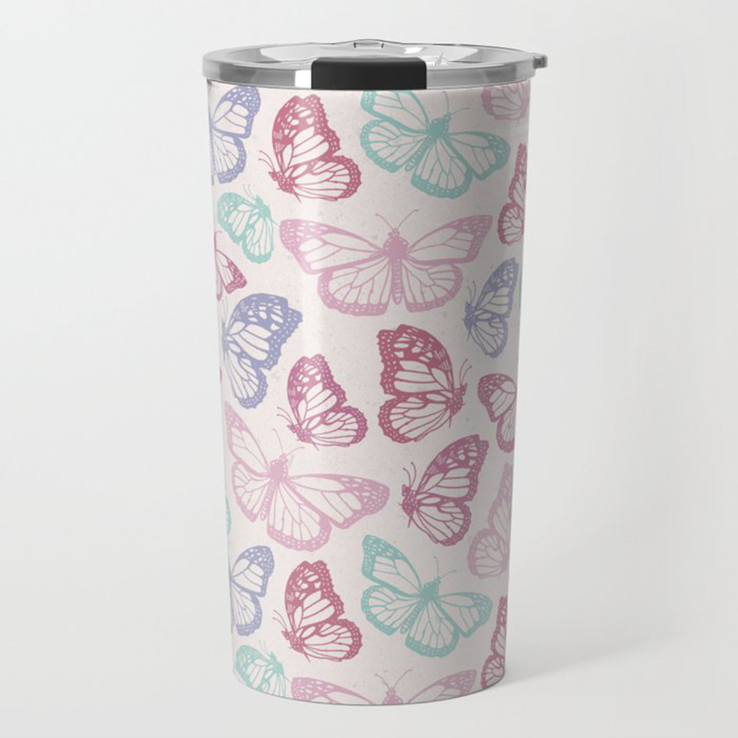 Pink Butterfly Travel Mug