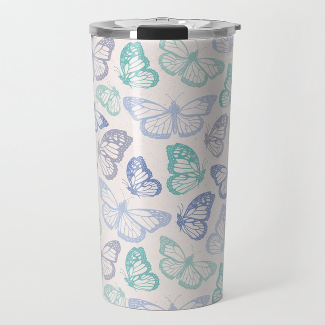 Purple and Green Butterfly Travel Mug